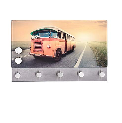 WENKO Magnetische Garderobe Bus - 5 Haken, Gehärtetes Glas, 30 x 19 cm, Mehrfarbig von WENKO