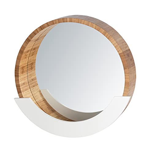 WENKO Wandspiegel Finja mit integrierter Ablage, Spiegel mit Ablagefach, Kosmetikspiegel mit Rahmen aus Bambus für Wohnzimmer, Diele und Schlafzimmer, 39 x 38 x 9,5 cm, Natur / Weiß von WENKO