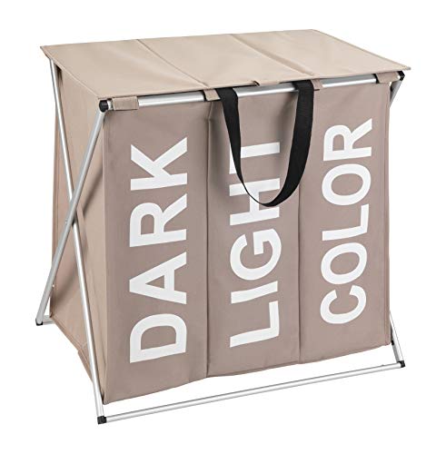 WENKO Wäschesammler Trio Top Taupe, flexibler Wäschekorb mit Deckel und Tragegriffen, viel Stauraum mit 118 l, drei Fächer, (B x H x T): 57 x 57 x 38 cm, moderne Aufschriften "Dark", "Light", "Color" von WENKO