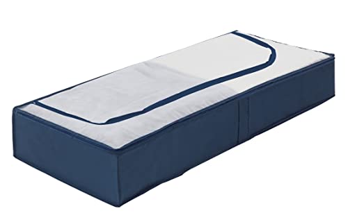 WENKO Unterbettkommode Business - Unterbett-Aufbewahrungstasche mit Sichtfenster, Polyester, 105 x 15 x 45 cm, Dunkelblau von WENKO