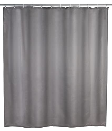 WENKO Anti-Schimmel Duschvorhang Grau, Textil-Vorhang mit Antischimmel Effekt fürs Badezimmer, waschbar, wasserabweisend, mit Ringen zur Befestigung an der Duschstange, 180 x 200 cm von WENKO