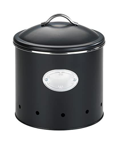 WENKO Aufbewahrungsdose Mod. Nero mit Löchern, 4 Liter, luftdurchlässige Dose aus lackiertem Metall mit silberfarbener Applikation, Retro-Design, Ø 18,7 x 21 cm, Schwarz von WENKO