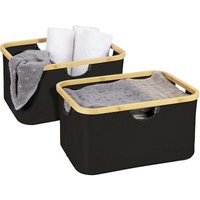 Wenko - 2er Set Korb Ecori aus Polyester und Bambus in Schwarz 40 x 21,5 x 33 cm - Rahmen : natur, Korb: Schwarz von Wenko