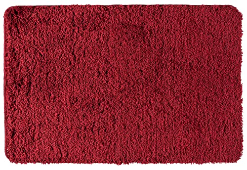 WENKO Badteppich Mélange Chili, 60 x 90 cm - Badematte, sicher, flauschig, fusselfrei, Polyester, 60 x 90 cm, Rot von WENKO