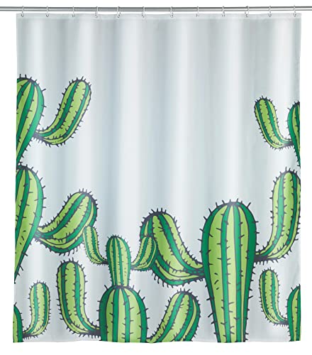 WENKO Duschvorhang Cactus, Textil-Vorhang fürs Badezimmer, mit Ringen zur Befestigung an der Duschstange, waschbar, wasserabweisend, 180 x 200 cm von WENKO