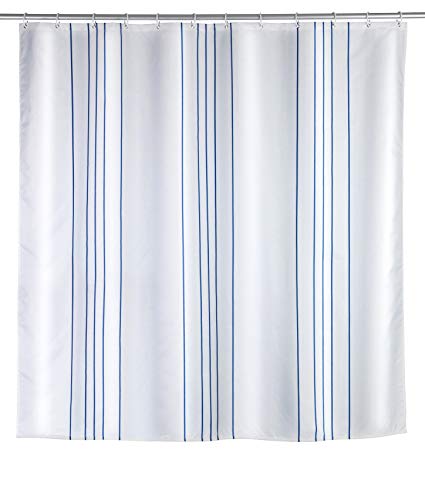 WENKO Duschvorhang Linen Blue, Textil-Vorhang fürs Badezimmer, mit Ringen zur Befestigung an der Duschstange, waschbar, wasserabweisend, 180 x 200 cm von WENKO