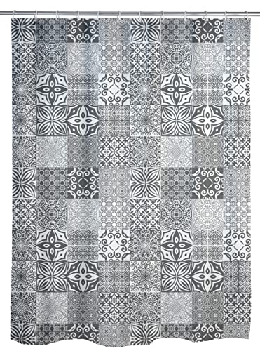 WENKO Duschvorhang Portugal, Textil-Vorhang fürs Badezimmer, mit Ringen zur Befestigung an der Duschstange, waschbar, wasserabweisend, 180 x 200 cm von WENKO