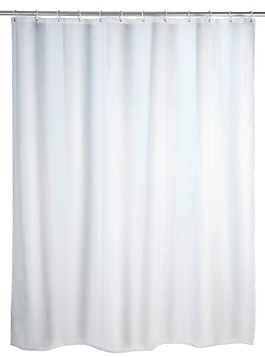 WENKO Duschvorhang Uni Weiß, Textil-Vorhang fürs Badezimmer, mit Ringen zur Befestigung an der Duschstange, waschbar, wasserabweisend, 120 x 200 cm von WENKO
