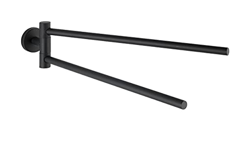 WENKO Handtuchhalter Bosio Black matt mit 2 beweglichen Armen Edelstahl - Handtuchstange, 2 schwenkbare Arme, Edelstahl rostfrei, 5.5 x 9 x 43 cm, Matt von WENKO