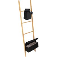 Handtuchleiter Ecori aus FSC®-zertifiziertem Bambus in Schwarz 44x170x4 cm - Handtuchleiter: natur, Aufbewahrungskörbe: Schwarz - Wenko von Wenko