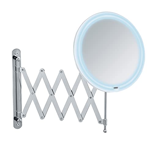 WENKO LED Teleskop-Wandspiegel Barona, Kosmetikspiegel mit LED-Beleuchtung, Schminkspiegel mit ausziehbarem Arm (55 cm), Schwenk- und höhenverstellbar, Touchfunktion, USB oder Batterie, Ø 20 cm von WENKO