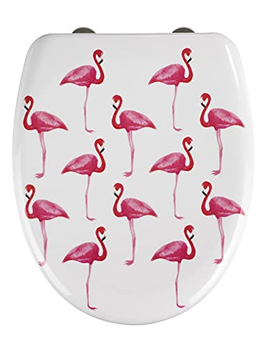 WENKO WC-Sitz Flamingo, Toilettensitz mit Absenkautomatik, Fix-Clip Hygiene-Befestigung, WC-Deckel aus antibakteriellem Duroplast von WENKO