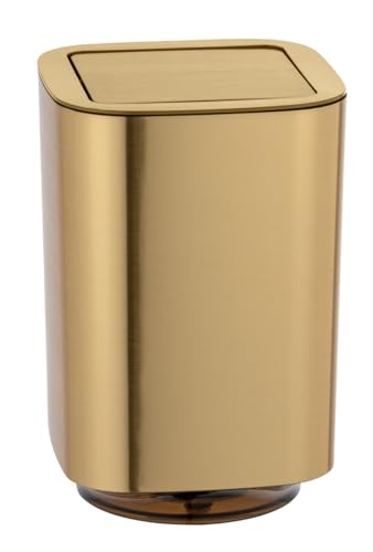 WENKO Schwingdeckeleimer Auron Gold - Kosmetikeimer mit Schwingdeckel, Badeimer Fassungsvermögen: 5.5 l, Kunststoff, 17.2 x 25.5 x 17.2 cm, Gold von WENKO