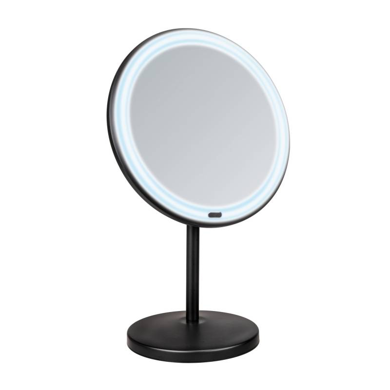 Wenko Standspiegel 'Onno' mit LED, schwarz matt Ø 20 cm, mit 5-fach Vergrößerung von Wenko