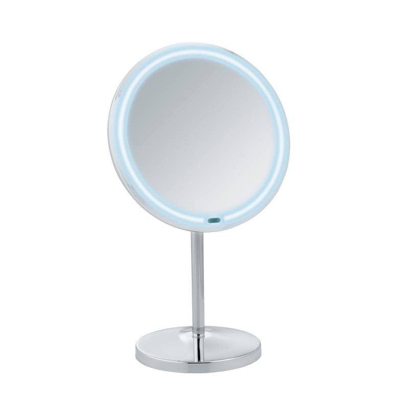 Wenko Standspiegel 'Onno' mit LED, silber glänzend Ø 20 cm, mit 5-fach Vergrößerung von Wenko