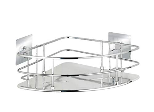 WENKO Turbo-Loc® Edelstahl Eckablage Quadro - Befestigen ohne Bohren, Edelstahl rostfrei, 27.5 x 10 x 19.3 cm, Chrom von WENKO