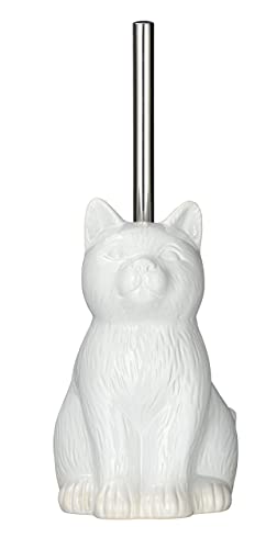 WENKO WC-Garnitur Cat, Toilettenbürstenhalter mit Toilettenbürste in Form einer Katze, Keramik, 14 x 22 x 17 cm, weiß von WENKO