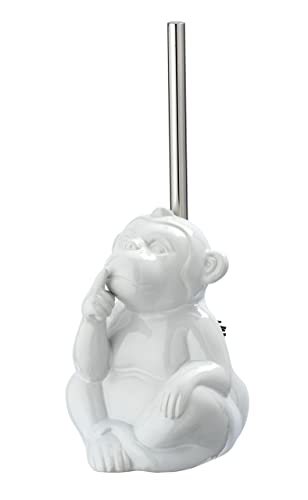 WENKO WC-Garnitur Monkey Quiet, Toilettenbürstenhalter mit Toilettenbürste in Form eines Affen, Keramik, 15 x 69 x 20 cm, weiß von WENKO