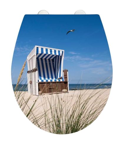 WENKO WC-Sitz Mod. Strandkorb Hochglanz Acryl mit Absenkautomatik hygienischer Toilettendeckel aus antibakteriellem Duroplast 39 x 45 cm von WENKO