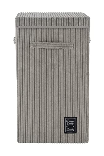 WENKO Wäschesammler Cora Grau, moderner Wäschekorb aus Flauschigen Cord, mit Klettverschluss-Deckel und 3 Tragegriffen, 63 Liter Fassungsvermögen, 33 x 58 x 33 cm, 100% Polyester von WENKO