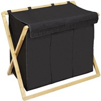 Bambus Wäschesammler Trio Ecori 69 x 56,5 x 33 cm - Gestell: natur, Wäschesack: Schwarz, Brett: natur - Wenko von Wenko