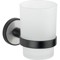 UV-Loc® Zahnputzbecherhalter Udine, Befestigen ohne Bohren mit innovativem Klebesystem, Silber matt, Edelstahl rostfrei matt, Glas satiniert - silber von Wenko