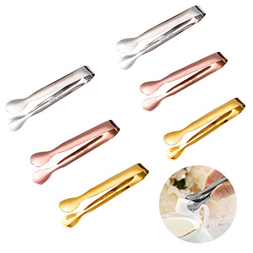 Wenlai Edelstahl Zuckerzange Set 6 Stücke,Mini-Zange,Gebäckzange,Salatzange Gebäckzange,Zucker-Clip Servierzange Grillzange für Bar Hochzeit Büfett Grill Party Küche (2 Silber, 2 Gold, 2 Roségold) von Wenlai