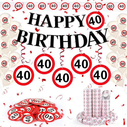 WenmthG 40 Geburtstag Deko Männer Frauen, 40. Geburtstag Deko mit Girlande, Luftballons, Luftschlangen, Banner, Konfetti - Verkehrsschild zum 40 Jahre, Verkehrszeichen 40. Geburtstagsdeko WenmthG 40 Geburtstag Deko Männer Frauen, 40. Geburtstag Deko mit Girlande, Luftballons, Luftschlangen, Banner, Konfetti - Verkehrsschild zum 40 Jahre, Verkehrszeichen 40. Geburtstagsdeko von WenmthG