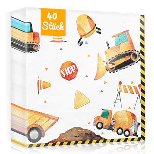 WenmthG 40 Stück Bagger Servietten Kindergeburtstag Deko 33 x 33 cm - 40 Servietten Geburtstag Bagger weich Kein abfärben für Junge Mädchen WenmthG 40 Stück Bagger Servietten Kindergeburtstag Deko 33 x 33 cm - 40 Servietten Geburtstag Bagger weich Kein abfärben für Junge Mädchen von WenmthG
