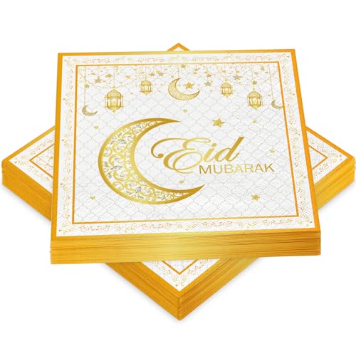 WenmthG 40 Stück Eid Mubarak Servietten Ramadan Deko - Ramadan Servietten Gold Weiß 3-Lagige weich 33x33 cm - Ramadan Tischdeko - Eid Deko Stern Mond Zubehör Ramadan - Ramazan dekor WenmthG 40 Stück Eid Mubarak Servietten Ramadan Deko - Ramadan Servietten Gold Weiß 3-Lagige weich 33x33 cm - Ramadan Tischdeko - Eid Deko Stern Mond Zubehör Ramadan - Ramazan dekor von WenmthG