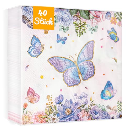 WenmthG 40 Stück Servietten Schmetterling Kindergeburtstag Deko 33 x 33 cm - 40 Servietten Geburtstag Junge Mädchen weich Kein abfärben, Schmetterling Servietten Deko WenmthG 40 Stück Servietten Schmetterling Kindergeburtstag Deko 33 x 33 cm - 40 Servietten Geburtstag Junge Mädchen weich Kein abfärben, Schmetterling Servietten Deko von WenmthG