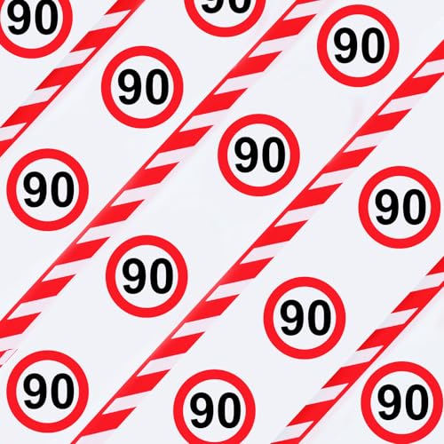 WenmthG Absperrband 90 Geburtstag Deko 20 m Lange, Girlande Deko 90. Geburtstag Mann Frau, Verkehrsschild zum 90. Geburtstagsdeko - Verkehrszeichen 90 Jahre Jubiläum von WenmthG
