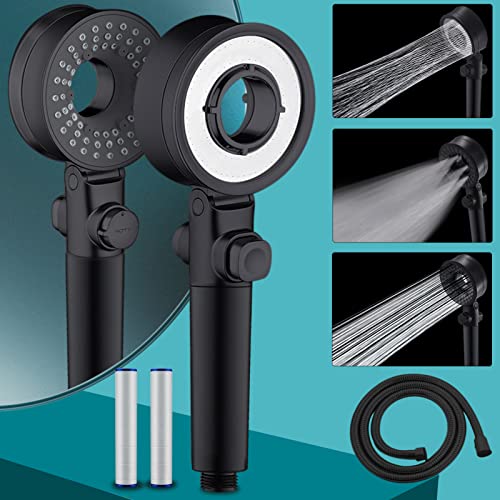 Wenosda Duschkopf Sparduschkopf Wassersparend, Hochdruck Handbrause mit 1,5 M Schlauch & 2 Filter,3 Strahlarten,Massage Duschkopf Wasserspar Regendusche (Schwarz) von Wenosda