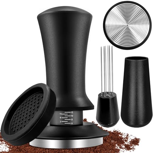 Wenosda Kaffee Tamper 51mm, Espresso Tamper Druckregulierender, Tamper Set inkl Tampermatte Tool, 304 Edelstahl Kaffeestampfer Tamper mit Skaleneinstellung von Wenosda
