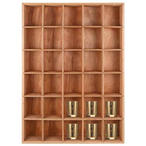 Wenqik 1 x Schnapsglas-Vitrine für die Wand, 30 Fächer, Holzschnapsglashalter, rustikales Regal, Sammlungsständer, freistehend (Holzfarbe) von Wenqik