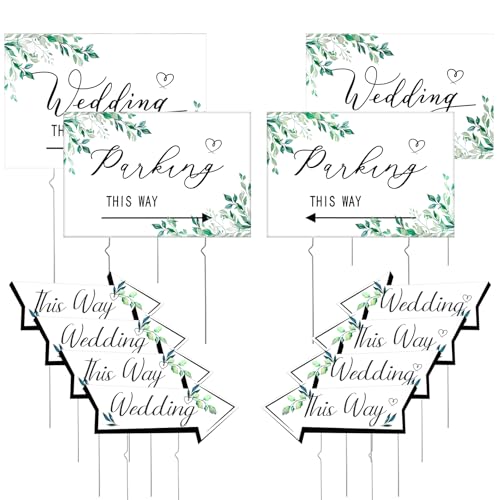 Wenqik 10 Stück "Wedding This Way" Directional Parking Signs Include 4 Square and 6 Arrow Shaped Wedding Parking Sign Road Signs with Stakes, Large Double Sided Wedding Directional Sign (Green Leaves) von Wenqik