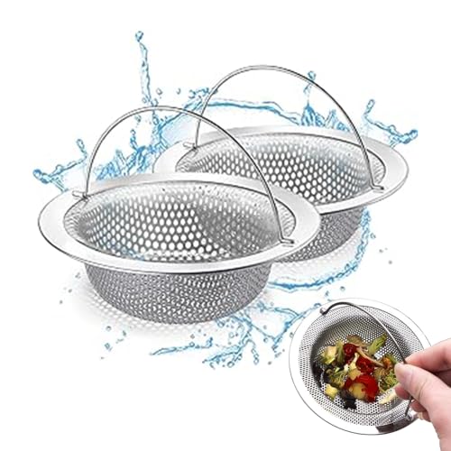 2 Stück Abflusssieb, Abflusssieb Edelstahl Sieb für Spülbecken mit Griff Abfluss-Sieb Sink Strainer für Küche Spülbecken Sieb Verstopfungsschutz Küche Abfluss Spüle (11 x 8 x 2 cm) von Wenrecu