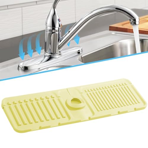 Wenrecu Wasserhahn Spritzschutz Abtropftablett Matte, 2024 Neuestes Silikon Abtropftablett Matte Wasserhahn Abtropfmatte, Tropffänger Tablett Wasserfänger Matte für Küche Bad Spülbecken (Gelb) von Wenrecu