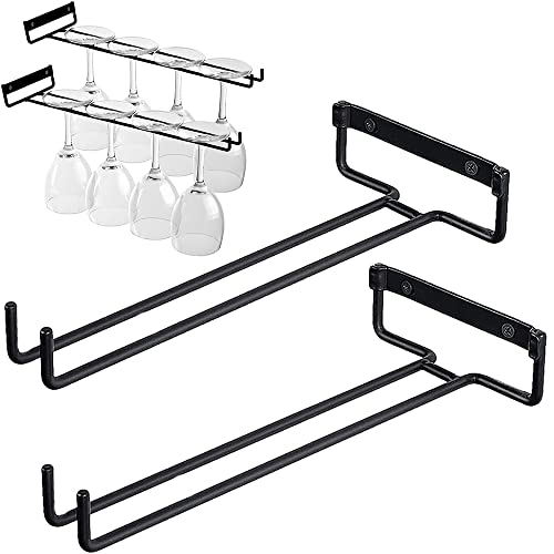 2 Stücke Stemware Gläserhalter Wand Weinglas Rack, Weinglasregal Aus Metall, Umgekehrter Weinglashalter, Weinglas Schiene, Hängender Weinglashalter, Mit 4 Schrauben, Für Küche Bar Restaurant, Schwarz von Wenrou