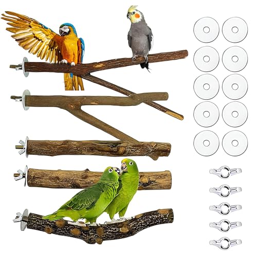 5 Stück Naturholzstangen, Natur Sitzstangen, Natur Vögel Sitzstangen Holz, Natur Sitzstangen Vogel, Sitzstangen Barsch Stände, Mit Unterlegscheibe,Für Vogelkäfige,Nymphensittich,Kanarienvogel von Wenrou