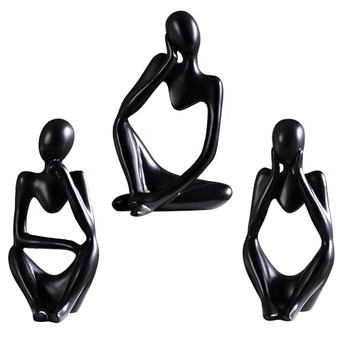 Wenrou 3 Stück Schwarze abstrakte Kunstskulptur, Modern Abstract Kunst Skulpturen Deko, Skulpturen in Schwarz, Abstrakte Resin Skulptur, Ornamente, Moderne Heimdekoration, Schreibtisch-Dekoration von Wenrou