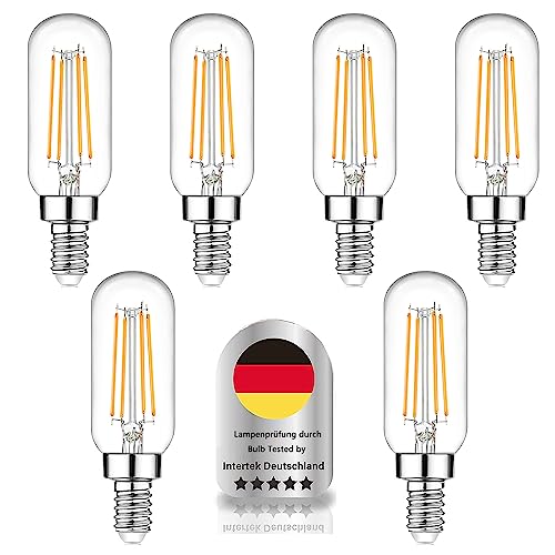 Wenscha E14 Kerze T25 LED Lampe, 6er 4W E14 Glühbirne Warmweiß 2700K 450Lumen ersetzt 40W Halogenlampe, E14 Leuchtmittel Birne E14 Filament Fadenlampe Glas, AC 220V-240V, nicht dimmbar von Wenscha