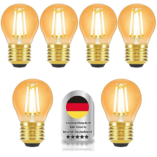 Wenscha E27 LED Lampe G45 Kugelform, 6er 4W E27 Glühbirne Warmweiß 2700K 450Lumen ersetzt 40W Halogenlampe, E27Filament Fadenlampe Glas, E27 Leuchtmittel Birne, AC 220V-240V, nicht dimmbar von Wenscha