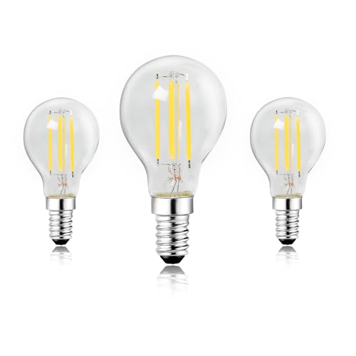 Wenscha G45 Vintage Glühbirne E14 LED warmweiss birne 3er-Set – 4W 400lm 2700K leuchtmittel mit Klarglas & Chromfassung, Retro Golfball-Format für Kronleuchter, Tischlampen und Vitrinenbeleuchtung von Wenscha
