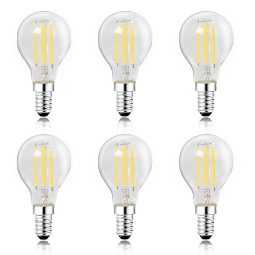 Wenscha G45 Vintage Glühbirne E14 LED warmweiss birne 6er-Set – 4W 400lm 2700K leuchtmittel mit Klarglas & Chromfassung, Retro Golfball-Format für Kronleuchter, Tischlampen und Vitrinenbeleuchtung von Wenscha