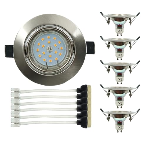 Wenscha LED GU10 warmes Weiß Tageslicht mit Blende 5W 550 Lumen 120° Ausleuchtungswinkel 85° einstellbar Neusilberblende mit adaptiertem AC-Kabel von Wenscha