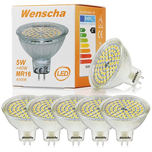 Wenscha MR16 LED-Reflektorlampe GU5.3 12V, 3.5W Ersatz für 40W Halogen, 4500K Neutralweiss, 400lm Glasgehäuse, Flimmerfrei 120° Abstrahlwinkel, Nicht dimmbar (6er-Pack) Wenscha MR16 LED-Reflektorlampe GU5.3 12V, 3.5W Ersatz für 40W Halogen, 4500K Neutralweiss, 400lm Glasgehäuse, Flimmerfrei 120° Abstrahlwinkel, Nicht dimmbar (6er-Pack) von Wenscha
