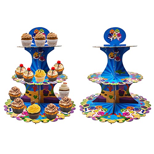 2 Stück Dessertständer Hai Baby Cupcake -Stand für Kinder Cupcake -Halter zum Geburtstag 3 Ebenen Wiederverwendbar Servierständer von Wensdr