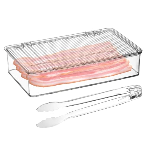 Wensdr Speckbehälter mit Servierzange für Kühlschrank Fleischbehälter für Kühlschrank mit Deckel von Wensdr