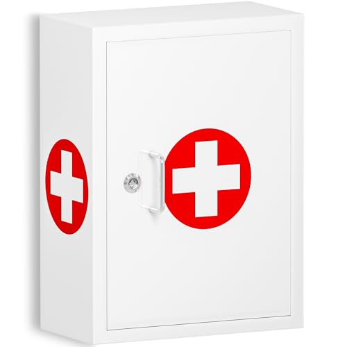 Wensha 【Abschließbarer Medizinschrank für Badezimmer】Wandhalterung Medizinbox für Medikamentenaufbewahrung - Große Kapazität Erste-Hilfe-Wandschrank für Zuhause, Schule, Büro (Weiß) von Wensha